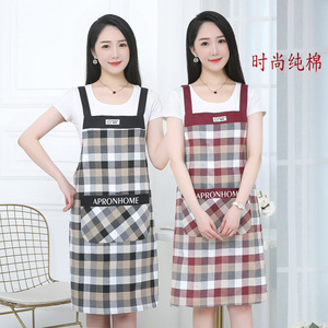 韩版新款时尚透气纯棉围裙家务厨房做饭防污罩衣女洋气工作服围腰