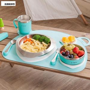 台湾儿童304不锈钢餐具分割盘叉勺套装儿童碗水杯餐盘带盖子