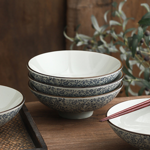 面馆专用面碗商用重庆小面餐具大碗高脚釉下彩复古陶瓷饭店拉面碗