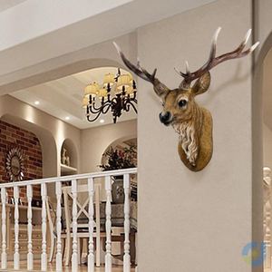 鹿头壁挂装饰招财复古客厅玄关背景墙饰北欧风格麋鹿挂件墙上挂饰