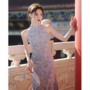 紫色旗袍2024年新款年轻款少女新中式日常改良无袖绝美连衣裙夏季
