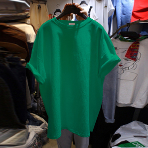 绿色短袖t恤女士夏装2024新款纯色圆领体恤简约宽松半袖纯棉上衣