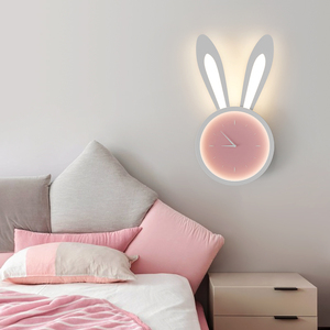 女孩房壁灯可爱兔子创意时钟房间壁挂灯少女儿童房卧室床头壁灯