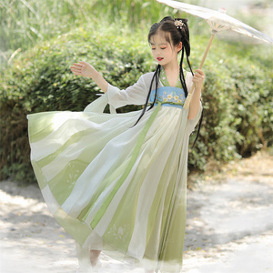 古典舞舞蹈服装儿童女夏季女童汉服公主绿色演出服女装古装古风裙