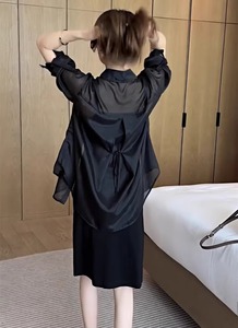 法式高级感黑色防晒衬衫女夏季配吊带裙子外搭空调衫防晒衣外套