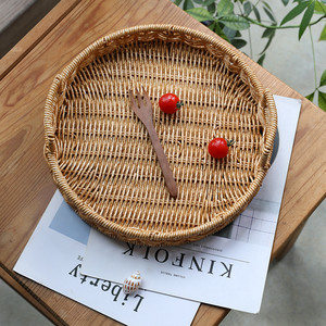 日式塑料水果盘面包筐家用装饰托盘拍照道具仿藤下午茶点心篮子