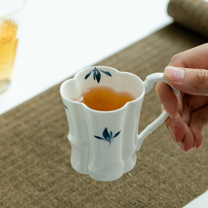 拓土纯手绘蝴蝶兰花海棠花茶杯单杯家用创意陶瓷茶杯喝水杯子带把