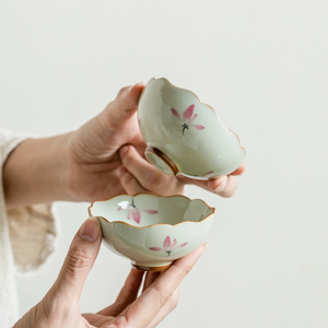 拓土手绘粉兰花莲花杯主人杯茶杯个人专用陶瓷大容量品茗杯普洱杯