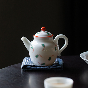 纯手绘葫芦泡茶壶单壶小家用陶瓷功夫茶具中式复古茶壶白瓷带过滤