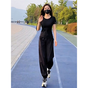 夏季户外韩版套装女健身防晒上衣哈伦裤运动跑步高级感两件套潮
