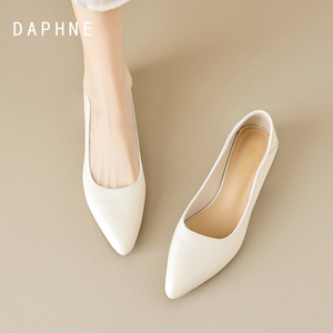 达芙妮尖头单鞋女2023新款夏季白色粗跟法式浅口高跟鞋通勤工作鞋