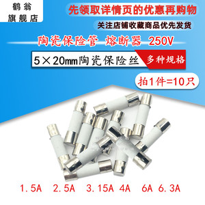 5x20mm陶瓷保险丝管250V熔断器1.5A  2.5A  3.15A 4A  6A 6.3A