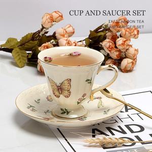 新2023欧式蝴蝶昆虫图案咖啡杯碟套装复古英式下午茶精致红茶杯壶