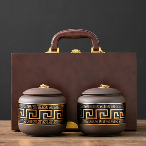紫砂茶叶罐密封罐陶瓷红茶半斤装茶叶包装盒空礼盒皮盒礼盒装定制