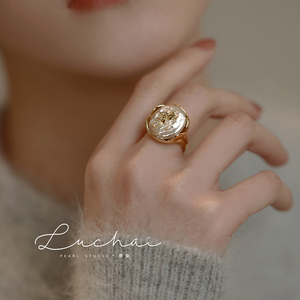 鹿柴巴洛克珍珠戒指法式高级感复古时尚气质开口戒指女