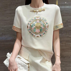 新中式女装中国风盘口设计2024新款夏季短袖T恤时尚精致减龄上衣