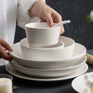 陶瓷饭碗白色碗盘碗碟盘子高级感鱼盘家用菜盘餐盘日式大汤碗面碗