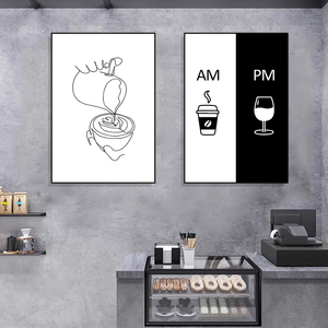 咖啡店装饰画ins风格奶茶店餐厅创意背景墙挂画黑白简约线条壁画