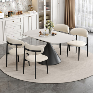 意式极简方圆两用可伸缩全托圆形岩板餐桌椅轻奢风现代简约小户型