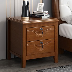 带锁实木床头柜家用简易新中式轻奢现代简约免安装床边收纳储物柜