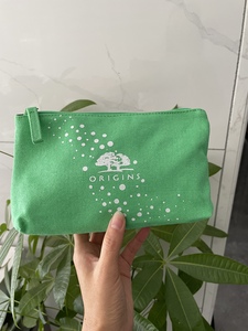 悦木之源翠绿色帆布化妆包 背面拼色清新自然手包 收纳包