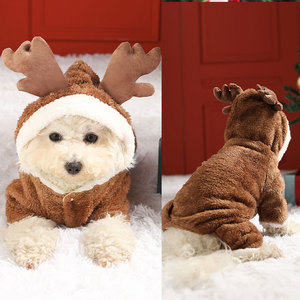 秋冬款保暖狗狗圣诞节衣服麋鹿款小型犬猫猫卫衣带帽子搞怪四脚衣