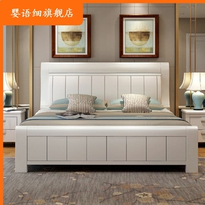直销白色全实木床现代简约15m主卧双人储物高箱橡木18米婚床2米大