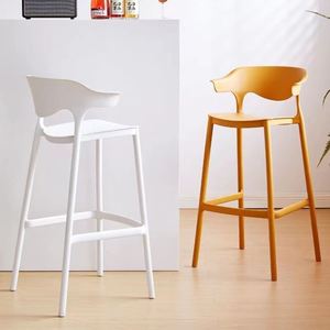 北欧牛角吧台椅子餐椅现代简约家用高脚椅加高靠背椅高脚凳塑料