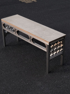 中式铝型材雕花凳子桦木餐厅聚会多人可坐长凳现代黑色矮凳设计师