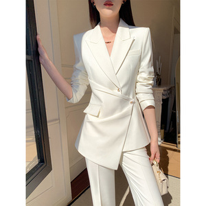 白色西装套装女春秋高级感英伦风不对称设计感大牌职业西服外套