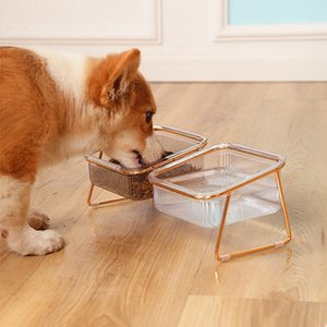 北欧艺术玻璃狗碗柯基小型犬食盆斜口大号猫双碗单碗宠物餐具用品
