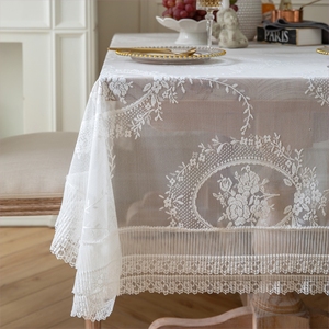 法式公主风白色蕾丝长方形茶几桌布美式田园台布餐桌布圆桌盖布