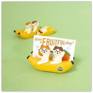 日式zakka 可爱夏日水果香蕉船猫咪名片夹留言夹收纳盒桌面摆件