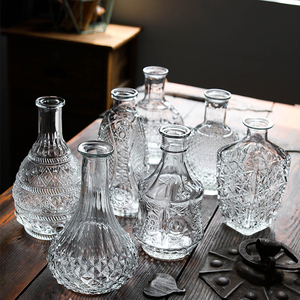马德里花瓶复古大号玻璃瓶异域浮雕小窄口插花客厅桌面摆件ins风