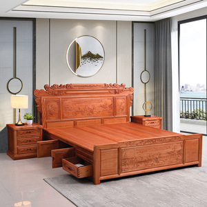 红木大床金花梨木1.8米双人床1.5米菠萝格中式明清仿古典主卧家具