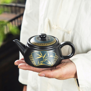 茶壶盖碗茶杯茶滤陶瓷手工日式泡茶壶家用原矿复古亚光黑色釉描金
