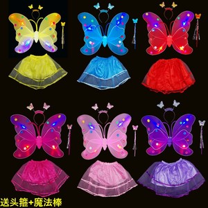 儿童故事三只蝴蝶翅膀表演道具服装头饰幼儿园舞蹈背饰发光服饰