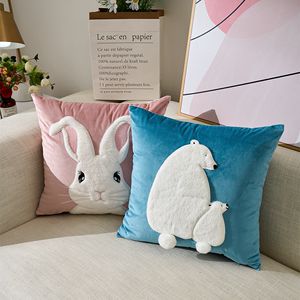 ins风可爱兔子抱枕卡通沙发大靠垫天鹅绒枕套床上靠枕腰枕不含芯