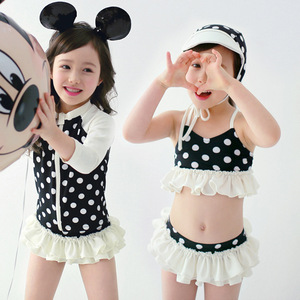 新款韩版女童泳衣儿童夏季防晒速干圆点四件套比基尼可爱女孩泳装