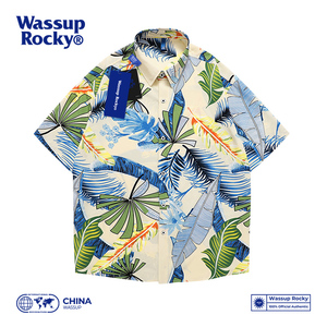 WASSUP ROCKY夏威夷旅游沙滩花衬衣男女夏季潮流凉感短袖衬衫情侣