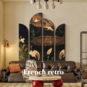 法式复古客厅装饰画南洋中古风沙发背景墙挂画四条屏茶室组合壁画