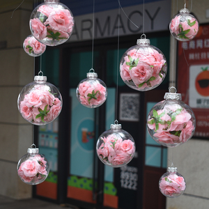 春季珠宝店挂饰商场装饰品橱窗吊饰春天金店铺吊饰玫瑰透明花球