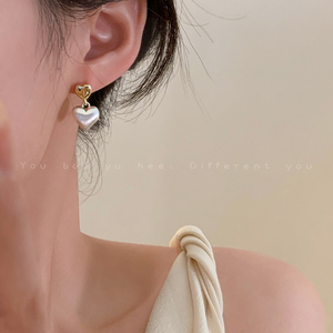 韩系双爱心金属拉丝心形耳钉女设计感高级感耳环桃心气质金色耳饰