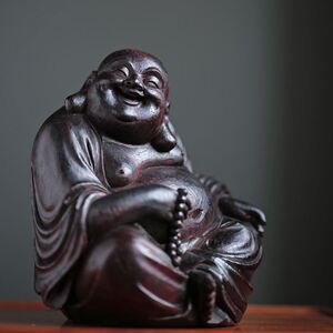 弥勒佛印度小叶紫檀木雕刻手工红木佛像摆件文玩收藏精工艺品1127