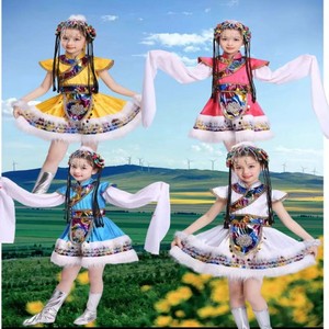 儿童藏族演出服西藏裙袍太阳升起的部落隆达梅朵少数民族风表演服