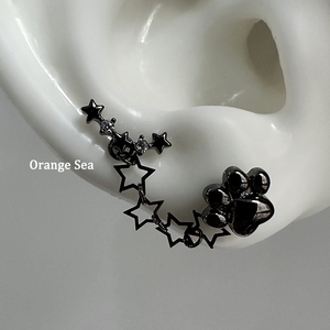 Orange Sea暗黑系猫爪星星链条双耳洞耳钉甜酷个性钛钢耳骨链耳环