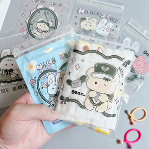 韩系可爱卡通熊兔自封袋精致透明小包装袋糖果手链棒棒糖密封笔袋