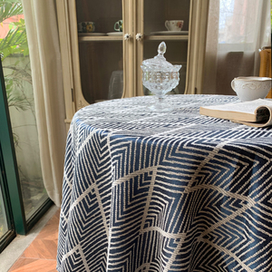 法式复古小圆桌桌布针织棉麻布艺台布咖啡厅茶几布藏青餐桌遮盖巾