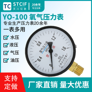 上海天川仪表YO-100氧气压力表2.5mpa禁油氧气表气体钢瓶氧气表头
