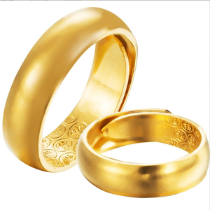 黄金戒指个性精致简约古法素圈沙金指环调节不掉色18k情侣对戒